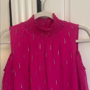 Anthropologie Fuchsia Blouse with Gold Accents